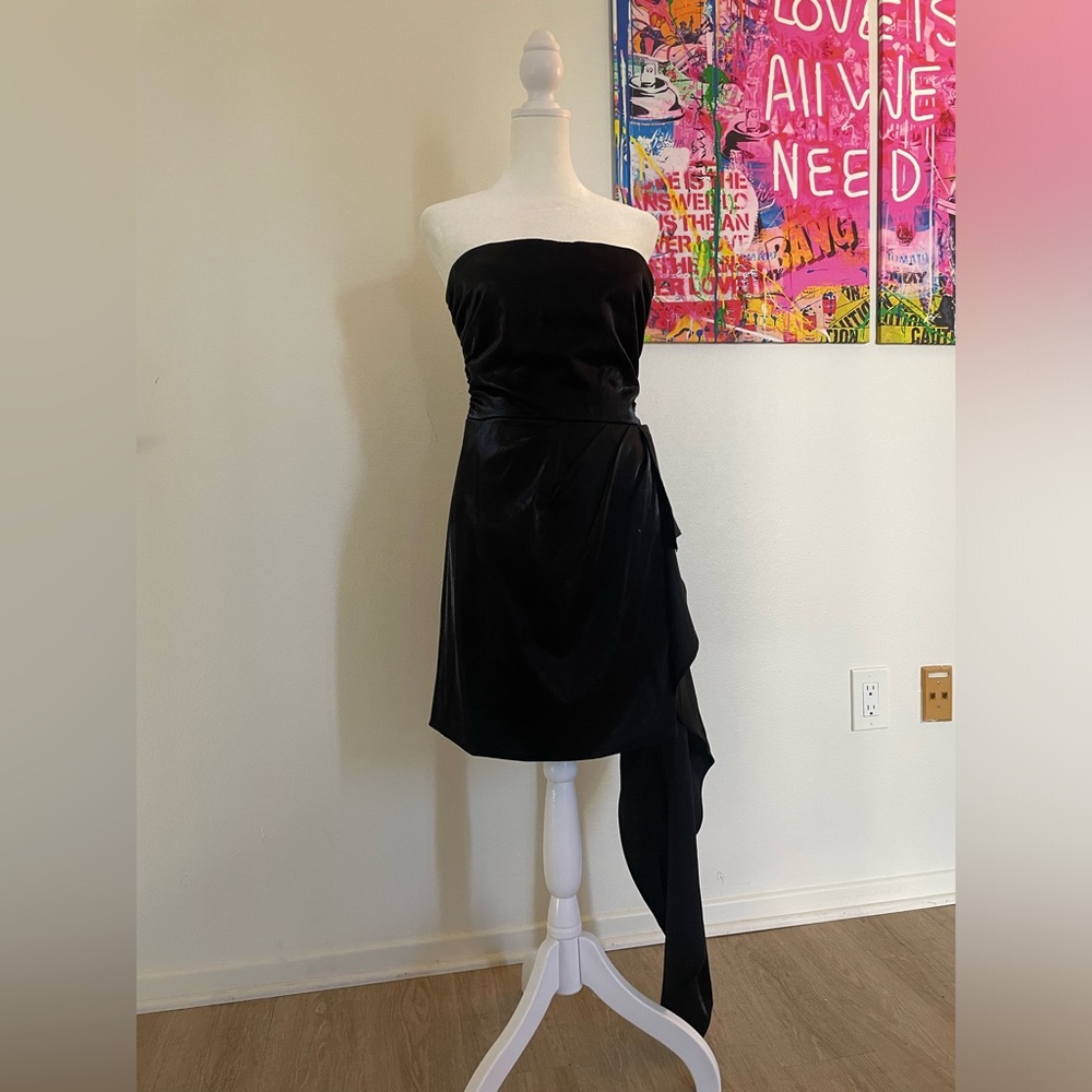 Black LPA cocktail dress with ribbon, velvet texture, size Small